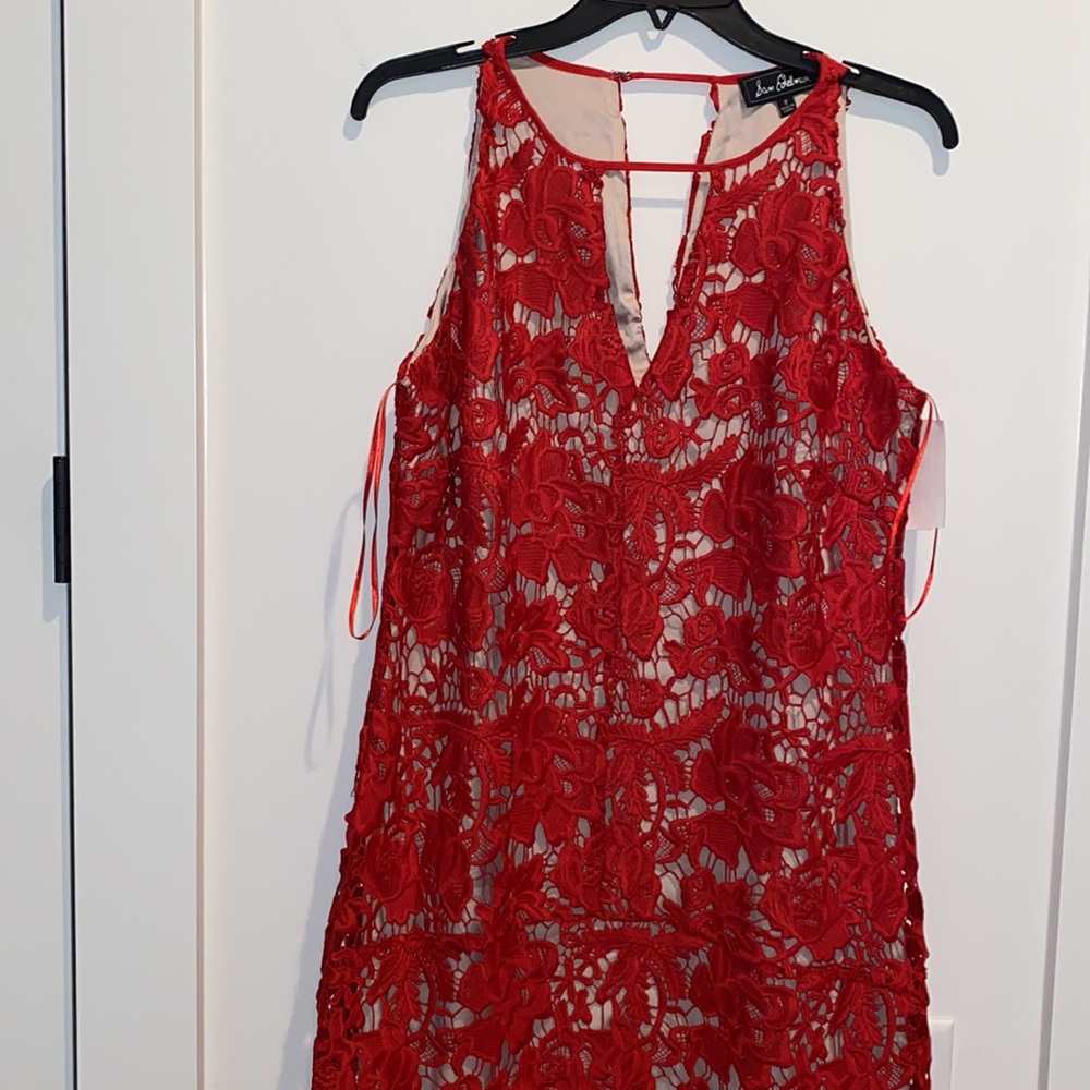NWOT Sam Edelman Lace Sleeveless Shift Dress Red - Picture 6 of 6